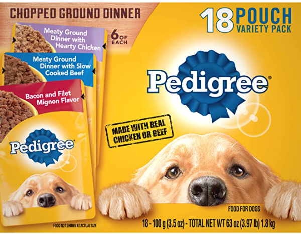 PEDIGREE Chopped Ground Dinner Adult Wet Dog Food, 3.5 oz. Pouches